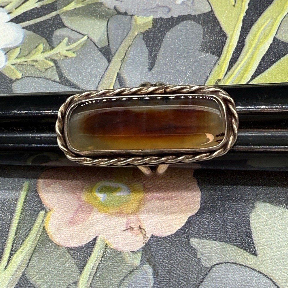 Artisan rectangular Botswana agate ring in a ster… - image 12