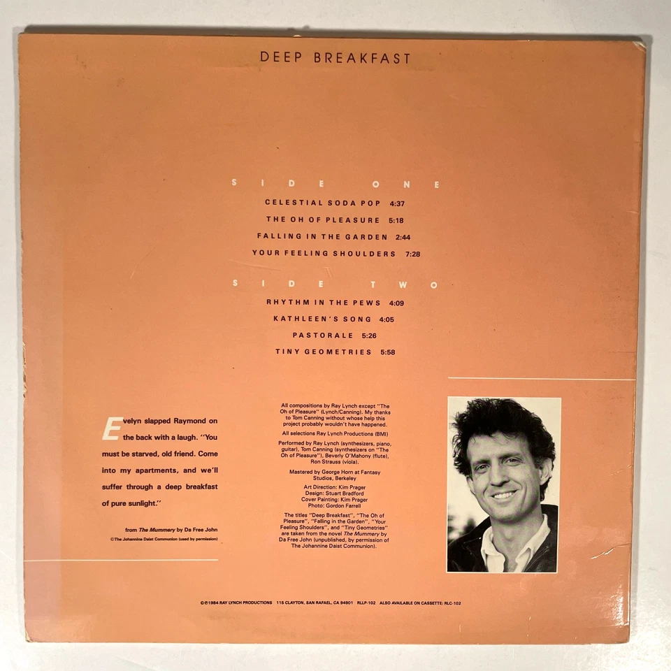 RAY LYNCH Deep Breakfast Vinyl LP 1984 EX - Image 2 of 4