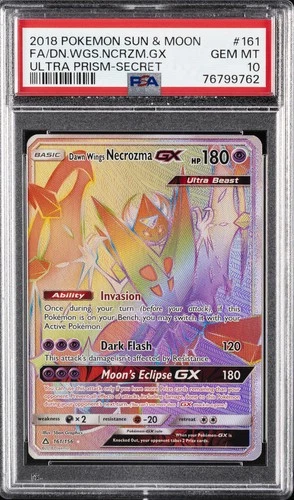 2018 POKEMON SUN & MOON ULTRA PRISM #161 FULL ART/DAWN WINGS NECROZMA GX PSA 10