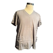 Med Couture Touch Scrub Top XL Gray V-Neck Performance Stretch Soft Touch NWT
