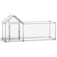 Metal Chicken Coop Outdoor Chicken Run Poultry Cage Pet House w/ Cover 118"L