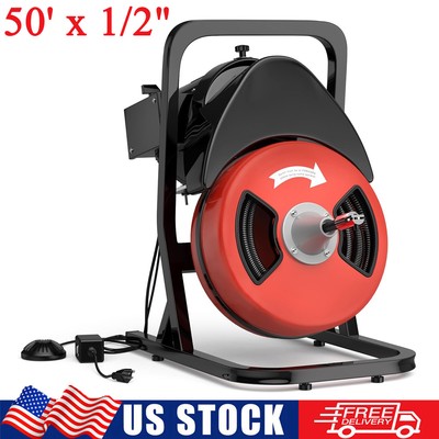 50' x 1/2'' Drain Cleaner Sewer Snake Drain Auger Cleaning Machine with 5 Cutter