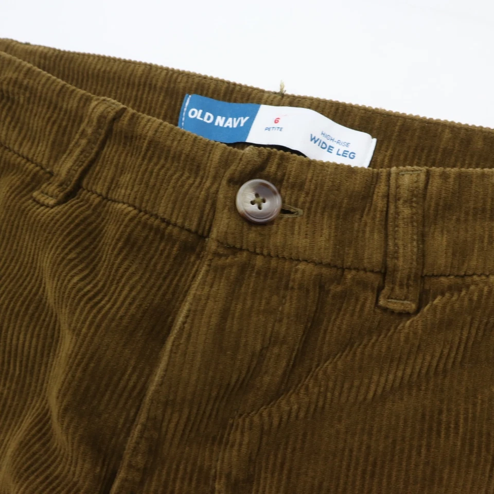 Old Navy Pants Womens 6 Petite Wide Leg Corduroy Brown High Rise Non-Stretch - Image 3 of 4