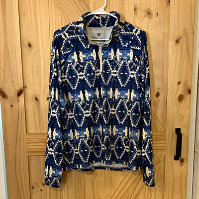 Rock & Roll Denim women s 1/4 Zip Mock Neck Stretch Pullover Blue/White M