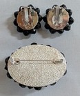 Vintage Black Beaded Cha Cha Set Brooch Cluster Clip On Earrings Estate Find! — photo 2