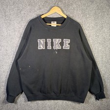 Vintage Nike Sweatshirt Mens XL Black 90s Spell Out Center Swoosh Faded USA