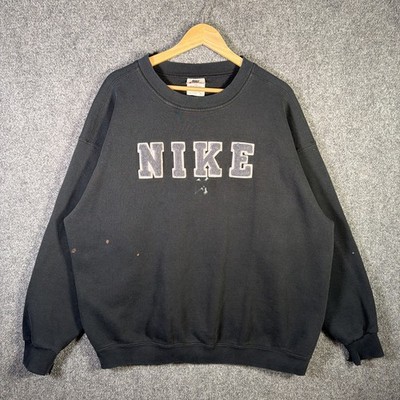 Vintage Nike Sweatshirt Mens XL Black 90s Spell Out Center Swoosh Faded USA