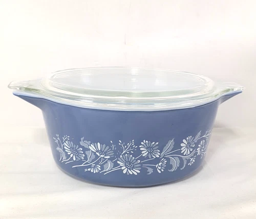 Pyrex Colonial Mist 475-B 2.5L Casserole Dish With Lid (475) Blue Daisy Vintage
