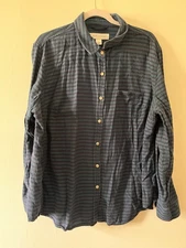 Pure Energy Blue Stripped Flannel Herringbone Collared Button Down Shirt Women2x