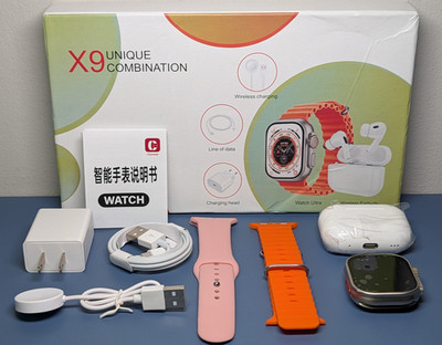 Olywear X9 Unique Combination Smart Watch Earbuds 2 Bands Charger Tested - New