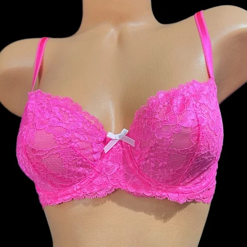 Reggiseno Victorias Secret Dream Angels Demi sfoderato Demi pizzo rosa 32D nuovo - Foto 3 di 7