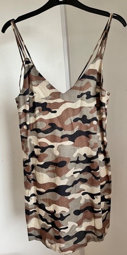 Size S 34” Zara khaki brown camouflage linen/cotton strappy mini dress NWT - Picture 6 of 9