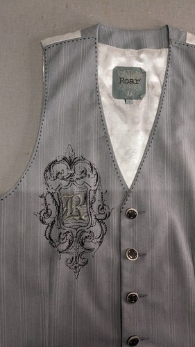 Roar Vest Men Large White Motorcycle Cross Embroidered Sleeveless Steampunk - Picture 5 of 7