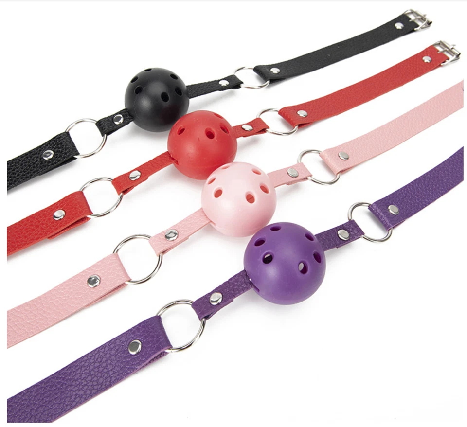 PU Leather Harness Belts Open Mouth Ball Gag Bondage BDSM Oral Plug Breathable - Image 3 of 4
