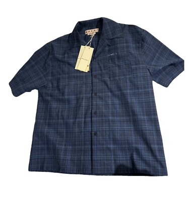 Marni Embroidered Button Down Luxury Men's Shirt Size 50/Lg NWT Black Blue  $735