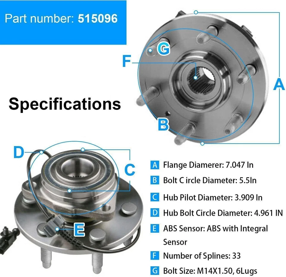 Par de rolamentos de cubo de roda dianteira para 2007-2013 Chevy Silverado GMC Sierra 1500 Tahoe - Imagem 4 de 4