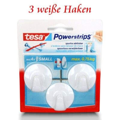 tesa Powerstrips  Haken -1 Pack = 3 Klebehaken - Kleben o. Bohren - weiß