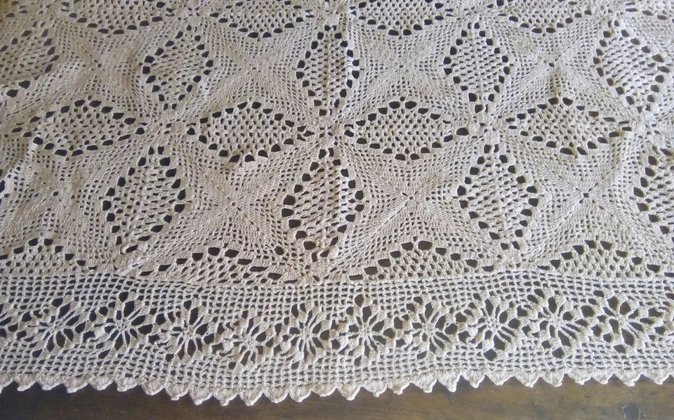 ANTICA TOVAGLIA COTONE ALL'UNCINETTO RETTANGOLARE COLORE ECRÙ - 1950 - Immagine 2 di 3