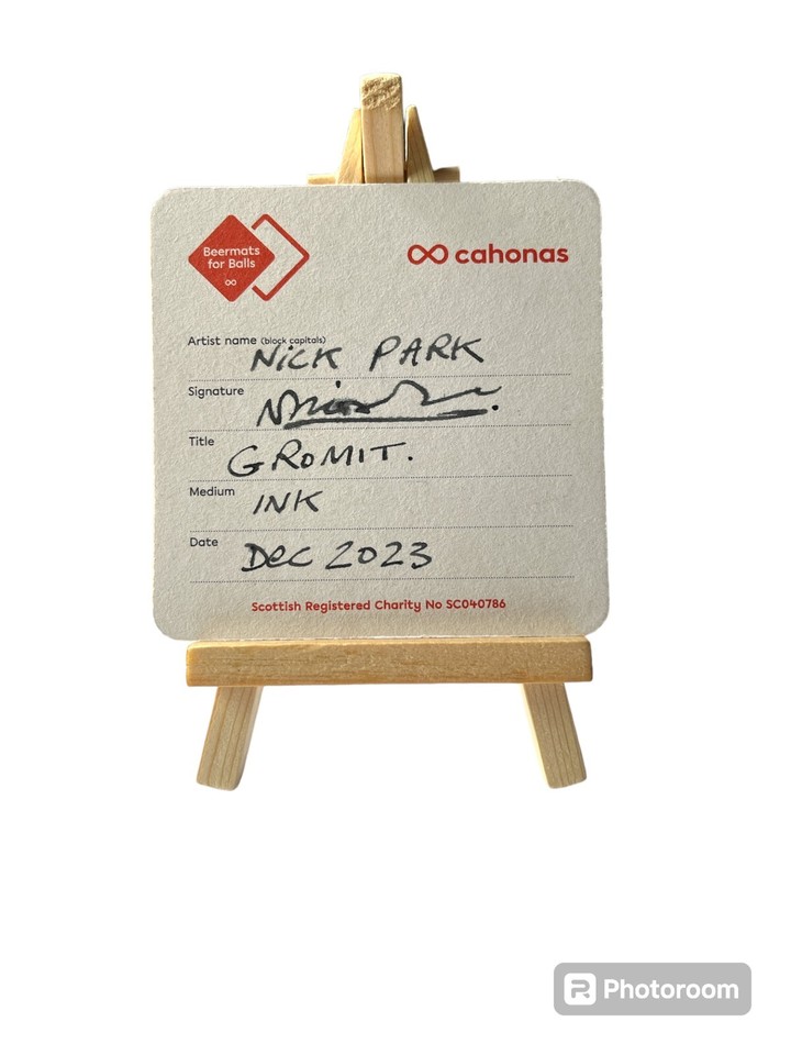 423 Nick Park Original Art on a Beermat Charity (Wallace and