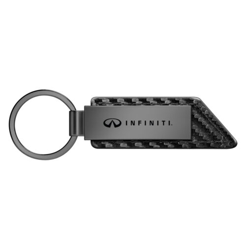 INFINITI Gunmetal Black Gray Metal Plate Carbon Fiber Texture Leather Key Chain - Picture 1 of 5