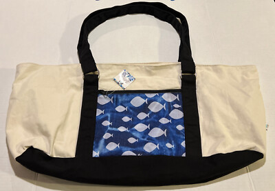 New Snap Tote Bag Blue Cream Fish Beach Theme Pool Nautical - dei Latitude 38