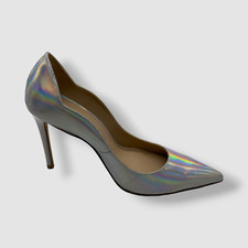475 Stuart Weitzman Women's Silver Stuart 100mm Scallop Pump Heel Shoes Size 8