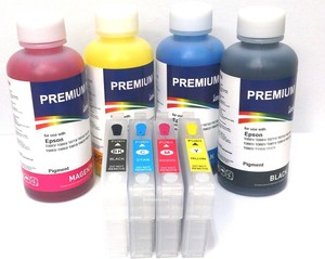 4 CARTUCHOS RECARGABLES Y 4 BOTES DE TINTA NON OEM EPSON STYLUS SX435W  SX438 | eBay