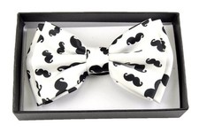 New Tuxedo PreTied White Mustache Bow Tie Satin Adjustable