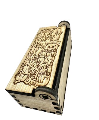 Handmade Wooden Box Cartoon Cat theme,handcrafted,hand assembled,Laser engraved