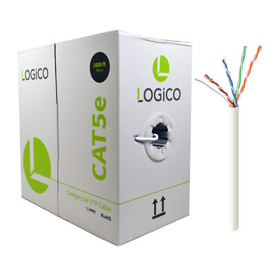 CAT5e 1000FT UTP Cable Solid Network Ethernet LAN Bulk Wire RJ45 White
