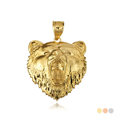 Gold Grizzly Bear Pendant Necklace (Available in Yellow/Rose/White Gold)