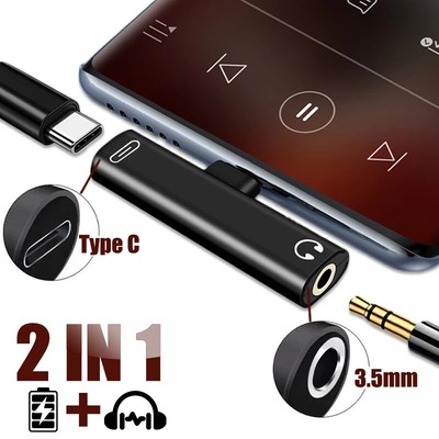 2 in 1 USB-C Type C + 3.5mm AUX Audio Adapter for Huawei, Xiaomi, Oppo