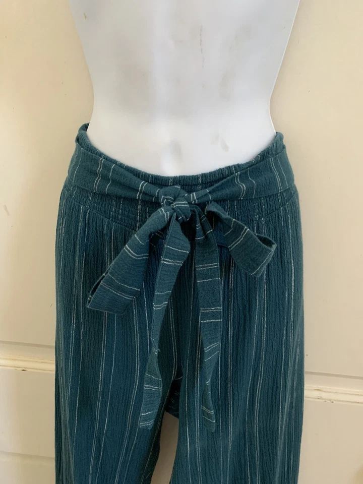 O'NEILL ¡NUEVO! Pantalones ajustados para mujer azul verdoso de algodón de gasa con cinturón talla L Foto 3 de 4
