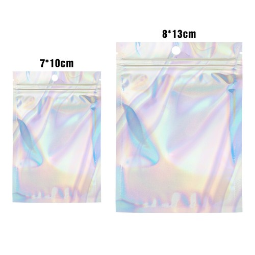 100× Holographic Rainbow Zip Lock Bags Clear Zip Seal Mylar Bags Foil Pouches S - Picture 2 of 16