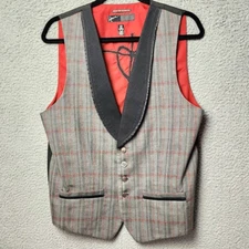 Hause Of Howe Vest Mens Medium Striped Multicolor Leather Trim Formal/Casual