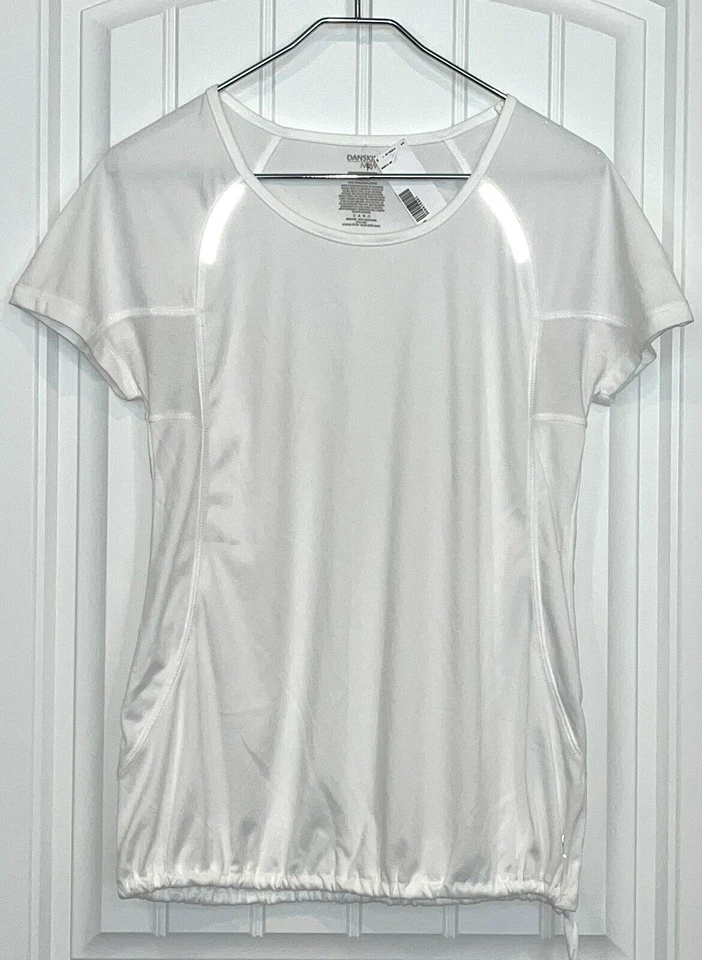 2 New DANSKIN NOW TEE M WHITE BLACK SS PERFORMANCE REFLECT M SET OF NWT USPSGA - Image 3 of 4