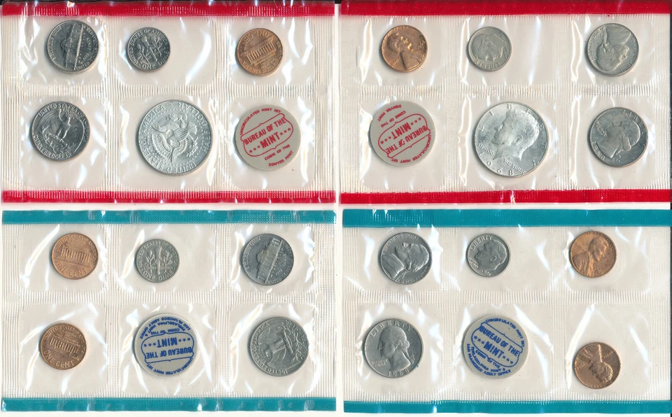 USA - 3x1 + 2x5 Cents + 2x one Dime + 2x Quarter + $1/2 1968 UNC - KMS Satz - Bild 1 von 1
