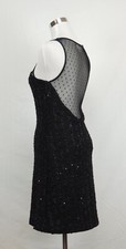 Dex Dress Black Embellished Sheer Back Solid Black Sleeveless Party Cocktail XS 
