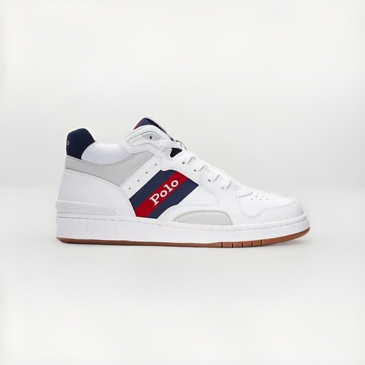 Polo Ralph Lauren White/Navy/Red Polo Court Mid Pro Sneakers Men's