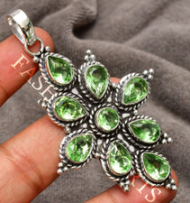 Ciondolo ametista verde pietra preziosa argento sterling 925 gioielli fatti a...
