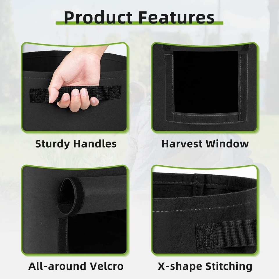 Reusable 10 Gallon Fabric Grow Bags with Sturdy Handles Perfect for