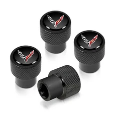 Chevrolet Corvette C8 Logo in Black on Black Aluminum Tire Valve Stem Caps