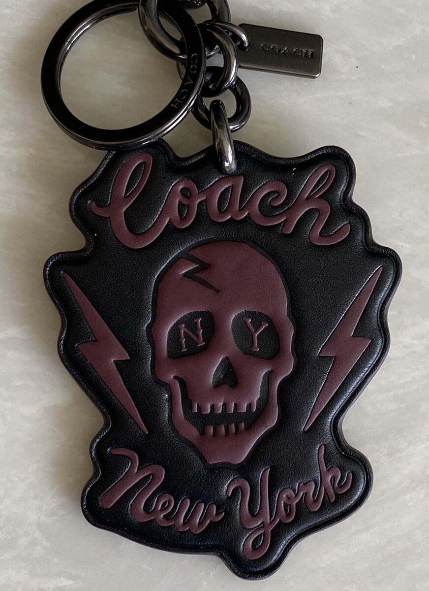 NEW COACH BLACK/MULTI LEATHER N. Y. SKULL BAG CHARM KEYRING NEW COACH BLACK/MULTI LEATHER N. Y. SKULL BAG CHARM KEYRING