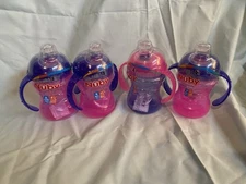 Nuby 4 Piece Grip N’ Sip Clik It Sippy Cup with Soft Flex Spout -Girl - No Spill
