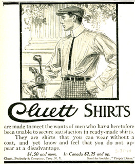 1911 Original Cluett Shirts Ad. Gay Int. Handsome Young Golfer. No Coat Needed
