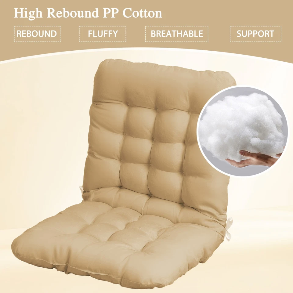 2x Tufted Seat Cushions 18×33in Plush Chair Pads for Office with Non-Slip Straps - Image 4 of 4