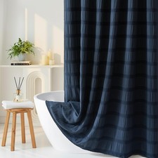 Navy Blue Shower Curtain 72x78 Cotton Blend Waffle Tufted Stripe - Boho Chic