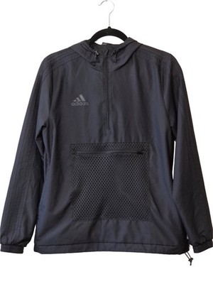 Adidas Women's Black Hooded Half Zip Windbreaker Mesh Pocket