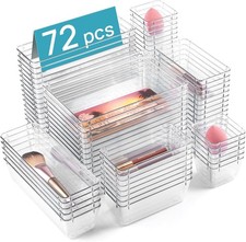 72 PCS Clear Plastic Drawer Organizers Set, 4-Size Versatile Bathroom and Vanity