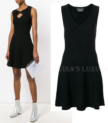 BOUTIQUE MOSCHINO DRESS BLACK BOW KEYHOLE FLARED SKIRT sz IT 46 US 12